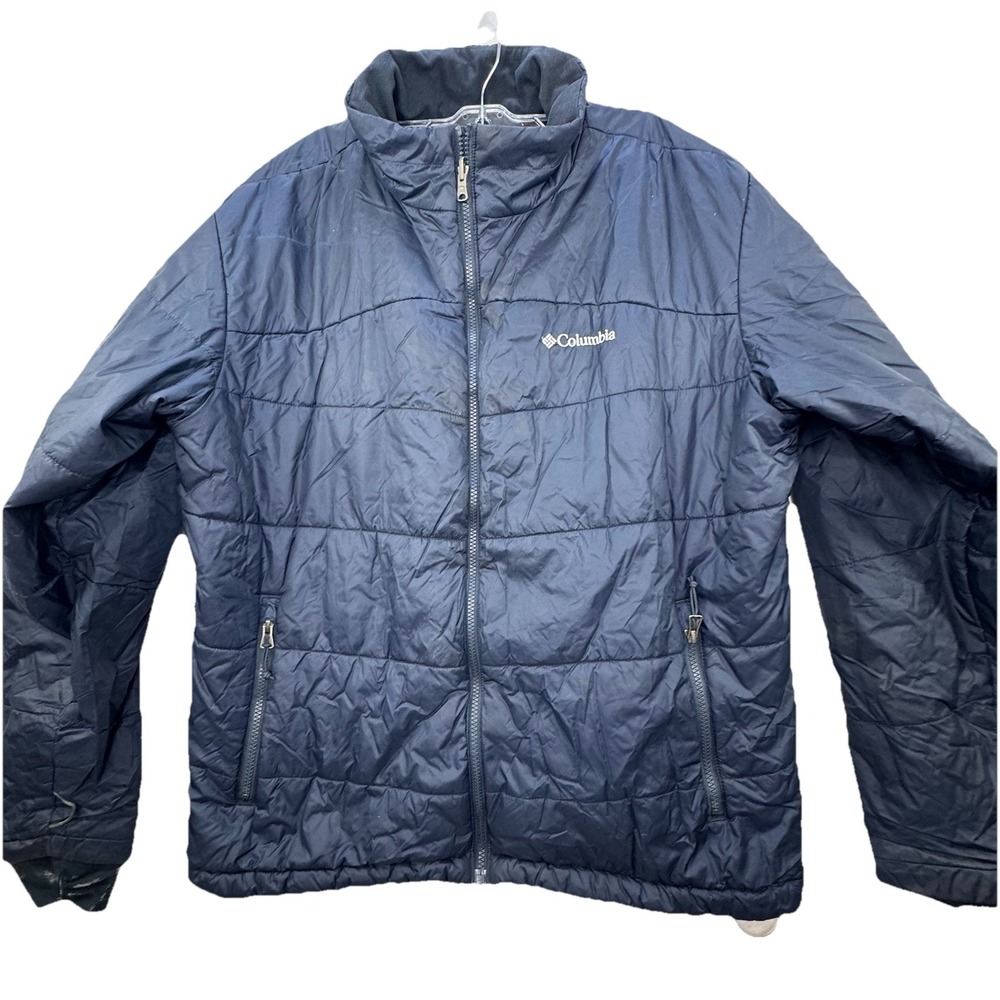 Columbia Jacket Women XL Dark Blue Omni Heat Insulated Puffer Winter Coat Zipper